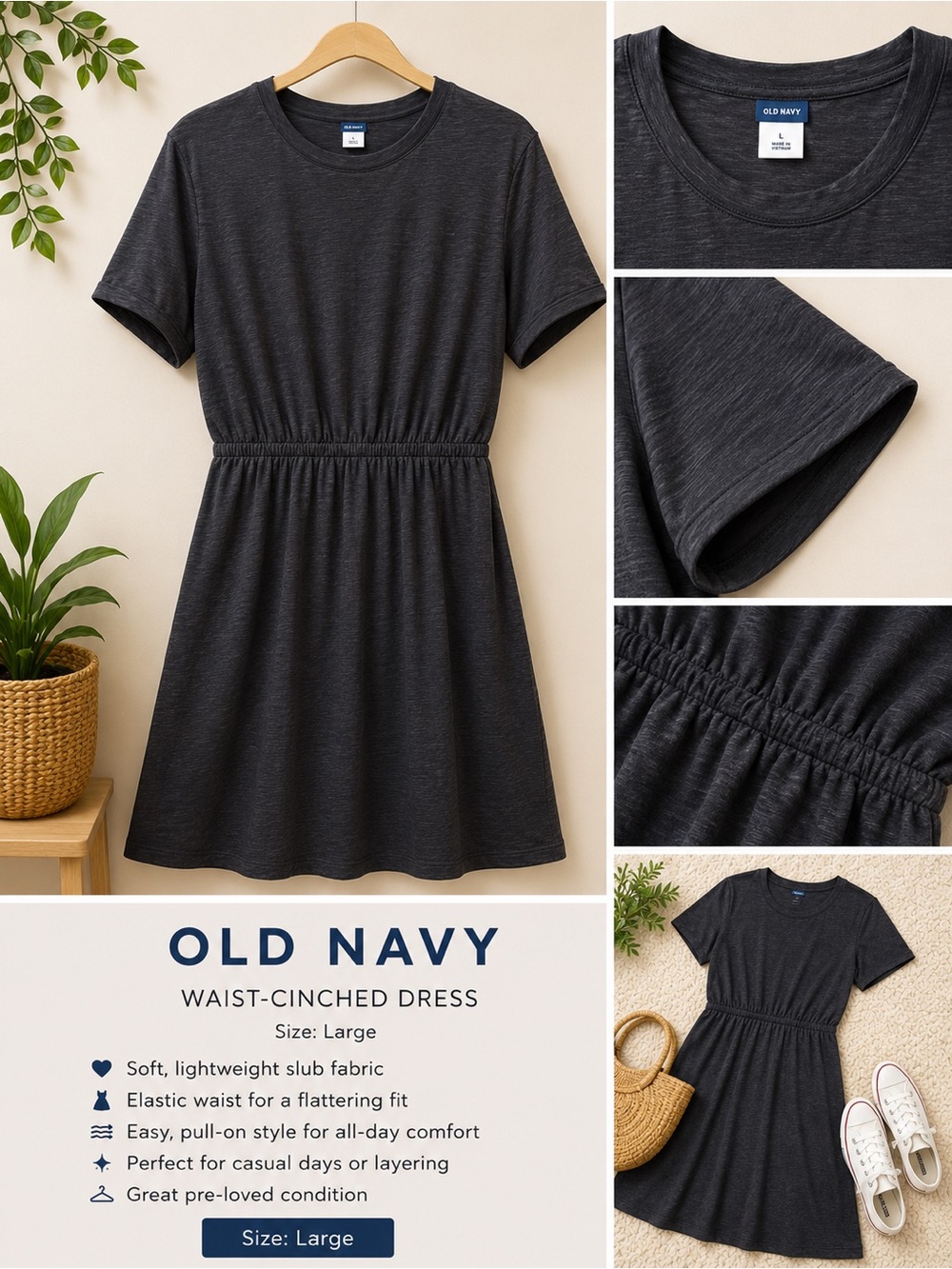 Old Navy Dark Gray Crewneck Short Sleeve Dress